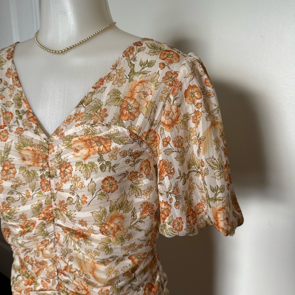 Gloria Floral Mini Puff Sleeved Yellow Spring Scrunch Dress medium - Picture 4 of 7